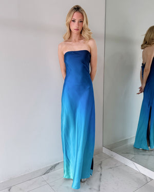 Blue Print Strapless Open Leg Maxi Dress