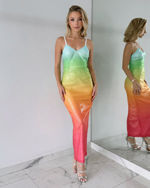 Rainbow Strap Sequin Midi Dress