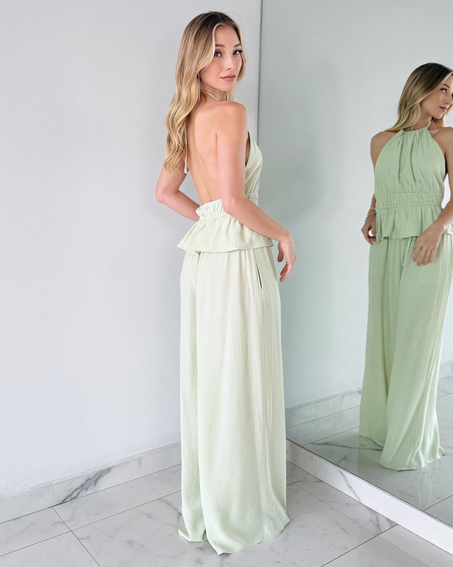Mint Open Back Top + Pant Two Piece Set