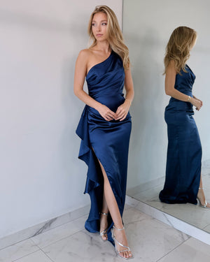 Blue Ruffle Open Leg Maxi Dress