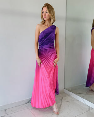 Purple Pink Print Asymmetrical Midi Dress