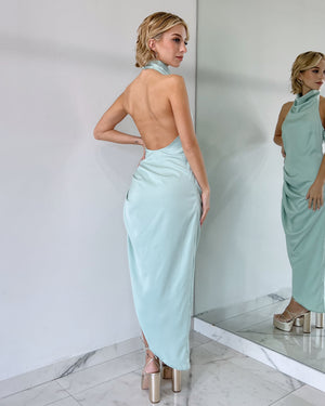 Mint Silk Halter Midi Dress