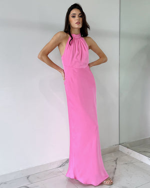 Pink Halter Silk Gown Dress