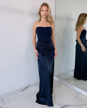 Blue Strapless Gown Dress