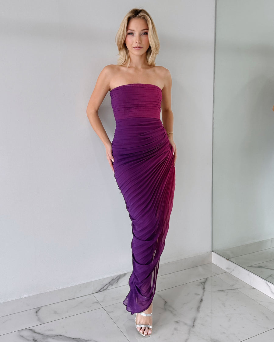 Purple Strapless Bodycon Midi Dress