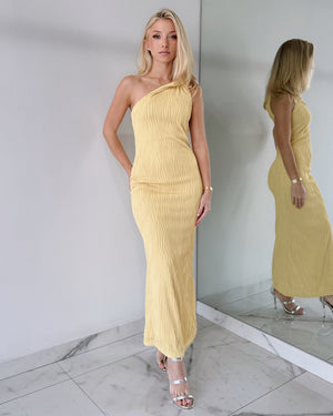 Yellow One Shoulder Bodycon Midi Dress