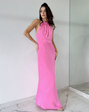 Pink Halter Silk Gown Dress
