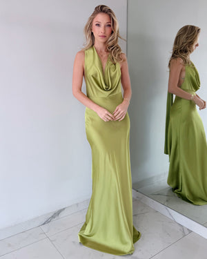 Lime Open Back Gown Dress
