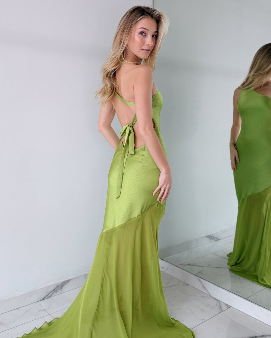 Lime Open Back Gown Dress