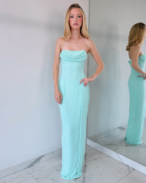 Green Mint Strapless Pearl Maxi Dress