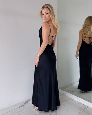 Black Open Back Silk Gown Dress