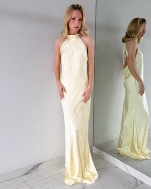 Butter Yellow Open Back Gown Dress
