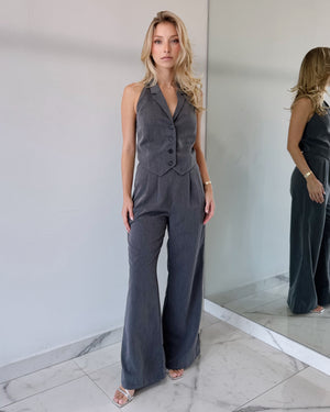 Gray Top + Pant Two Piece Set