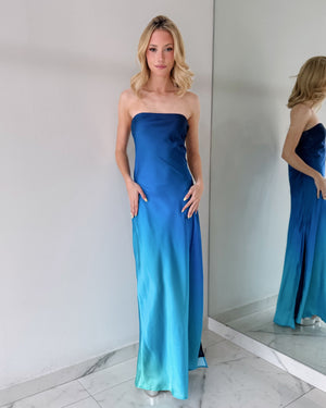 Blue Print Strapless Open Leg Maxi Dress
