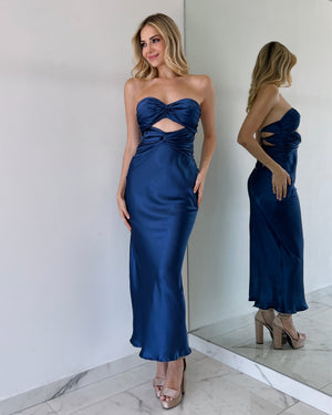 Electric Blue Strapless Bun Dress