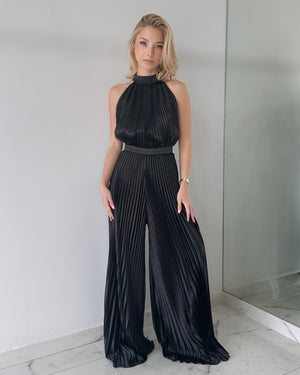 Black Pleated Open Back Jumpsuit