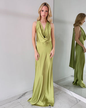LD10664 Lime Open Back Gown Dress