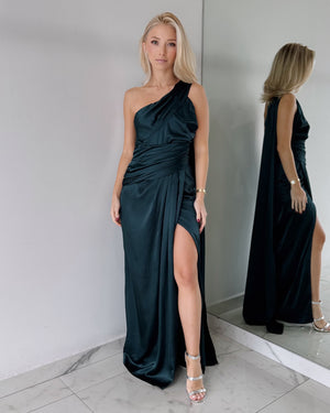 Turquoise One Shoulder Gown Dress