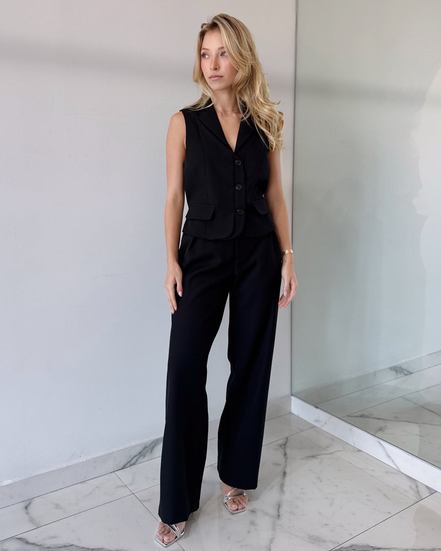 Black Top + Pant Two Piece Set