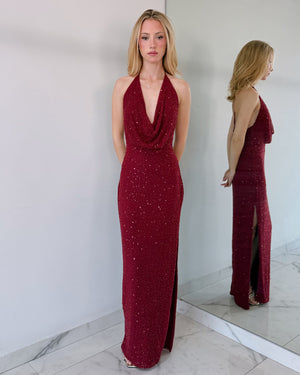 Wine Pearl Gown Dress