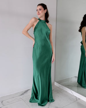 Green Emerald Open Back Gown Dress