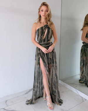 Green Print Gown Dress