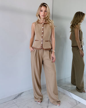 Nude Coffee Top + Pant Two Piece Set