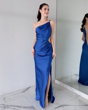 Blue One Shoulder Gown Dress