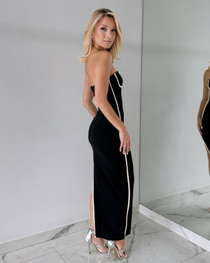 Black Strapless Open Leg Midi Dress