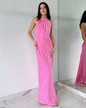 Pink Halter Silk Gown Dress