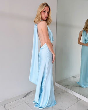 LD10664 Baby Blue Open Back Gown Dress