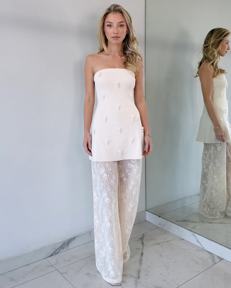 Nude Strapless Detail Top + Pant Two Piece Set