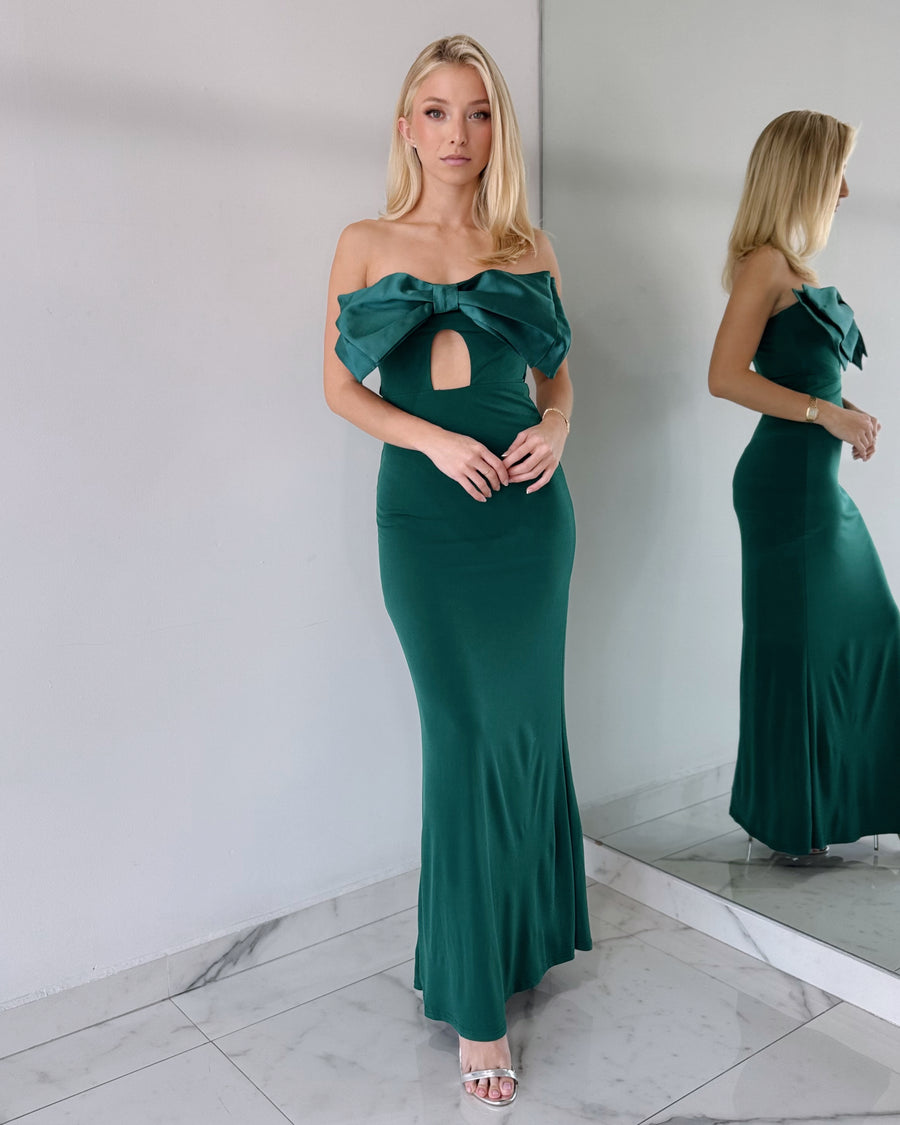 Green Bun Strapless Maxi Dress