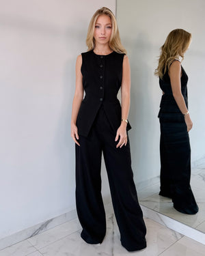 Black Top + Pant Two Piece Set