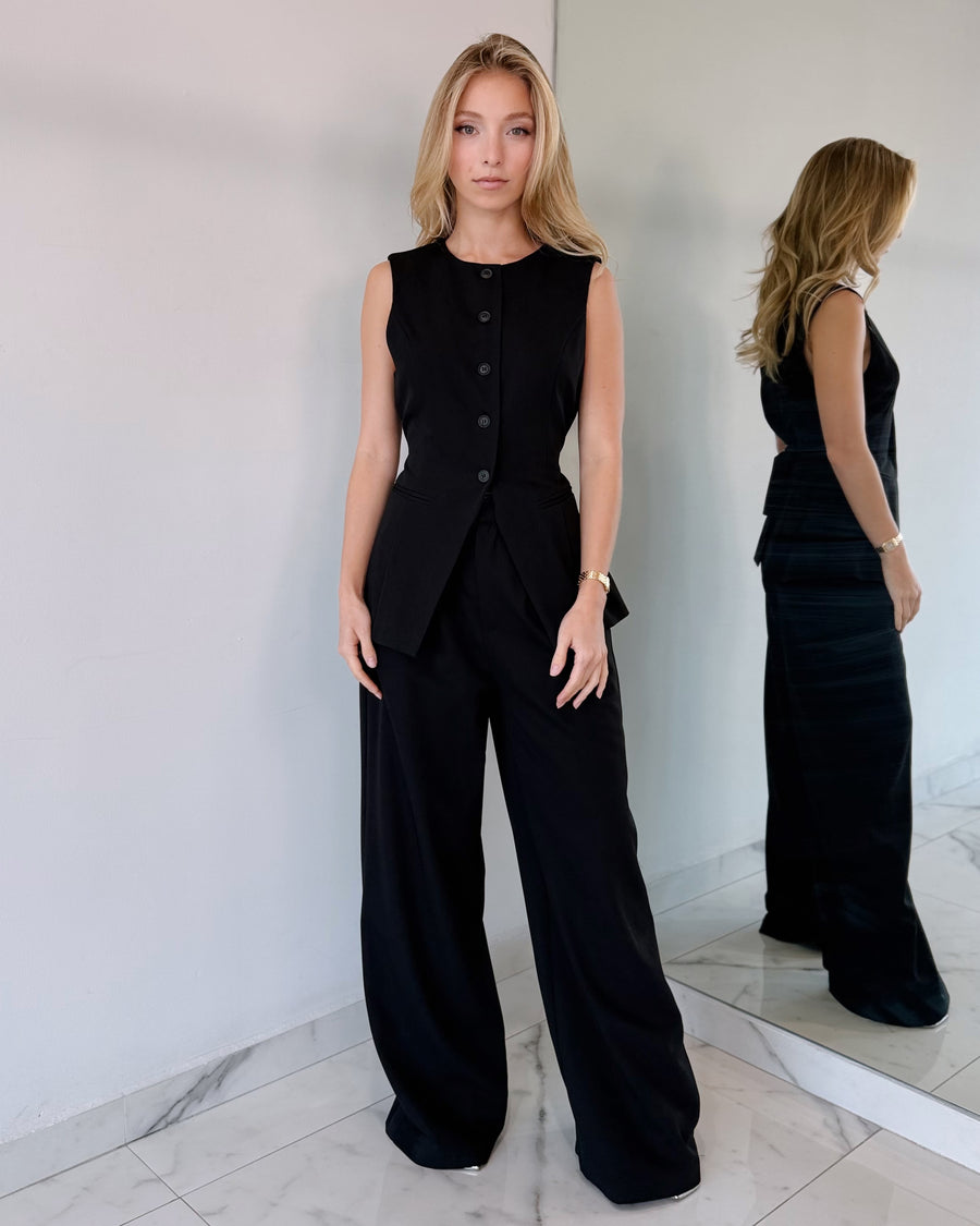Black Top + Pant Two Piece Set