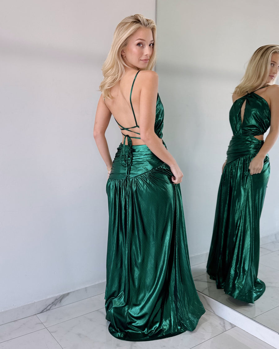 Green Open Detail Gown Dress