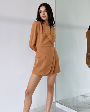 Camel Long Sleeve Romper