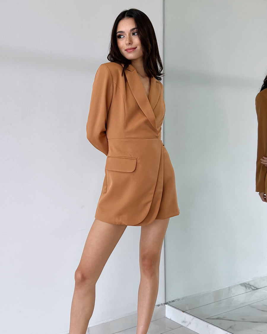 Camel Long Sleeve Romper