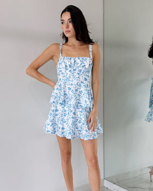 Baby Blue Floral Ruffle Mini Dress