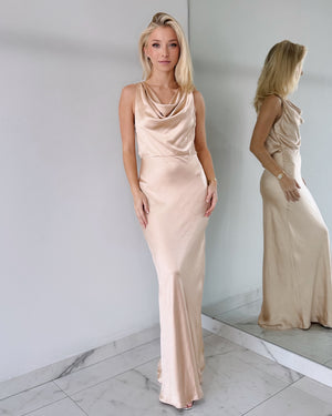 Gold SIlk Open Back Maxi Dress
