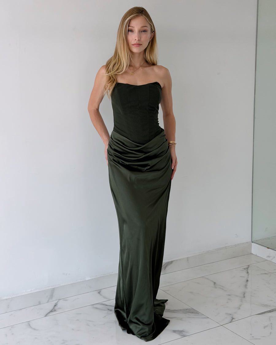Green Strapless Gown Dress