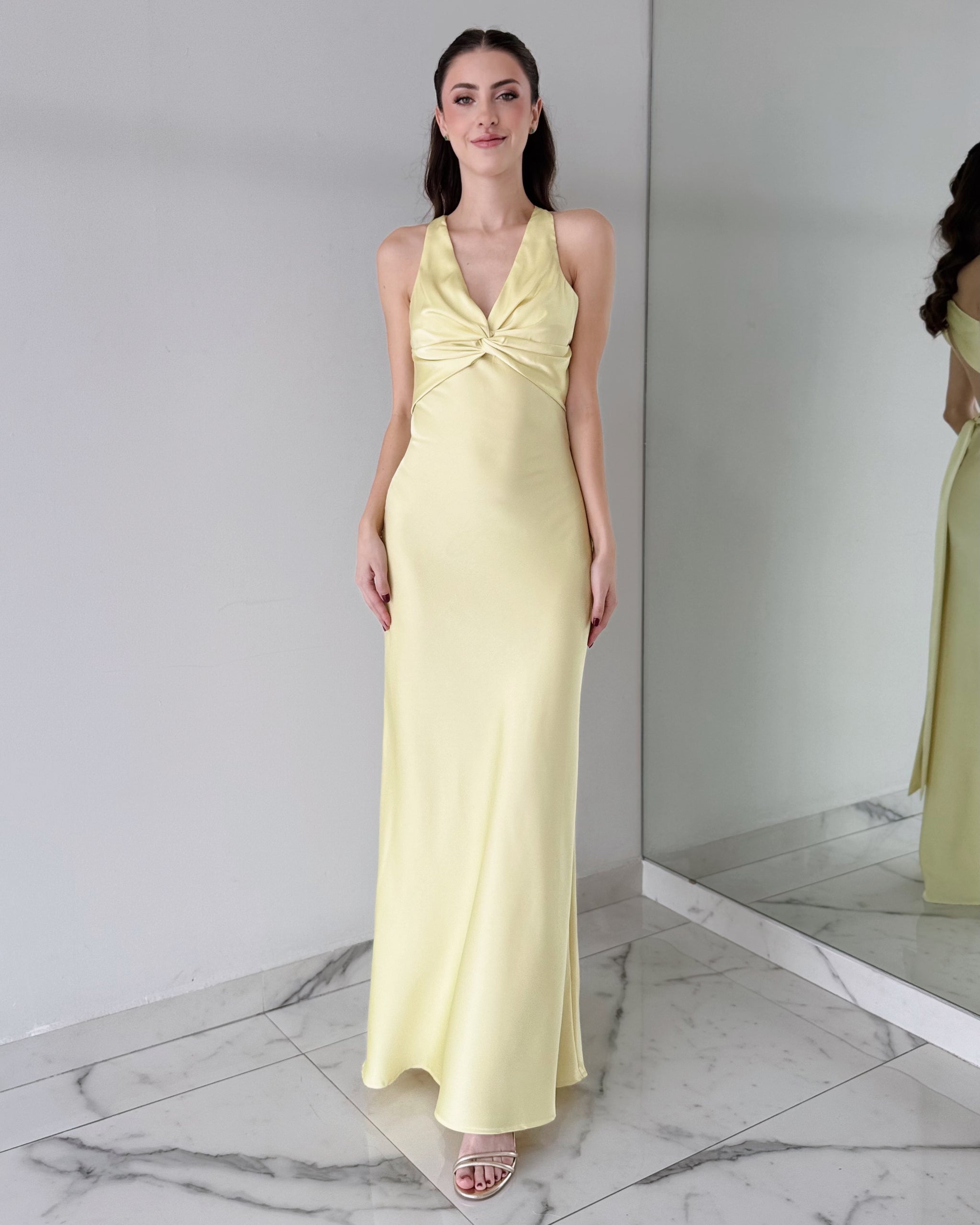Butter Yellow Silk Open Back Maxi Dress - IKL BOUTIQUE Butter Yellow Silk Open Back Maxi Dress - IKL BOUTIQUE
