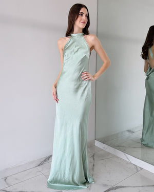 Sage Mint Open Back Gown Dress