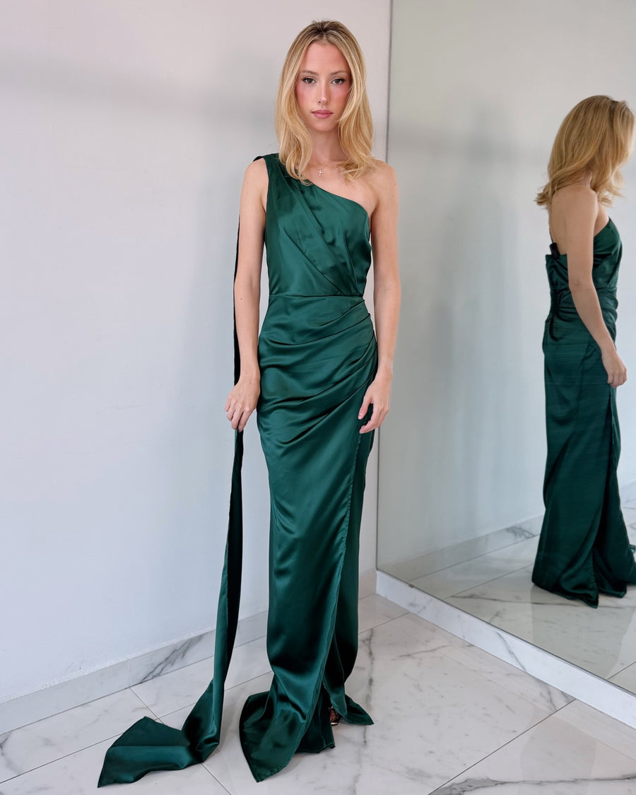Green Choker One Shoulder Gown Dress