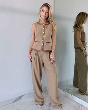 Nude Coffee Top + Pant Two Piece Set