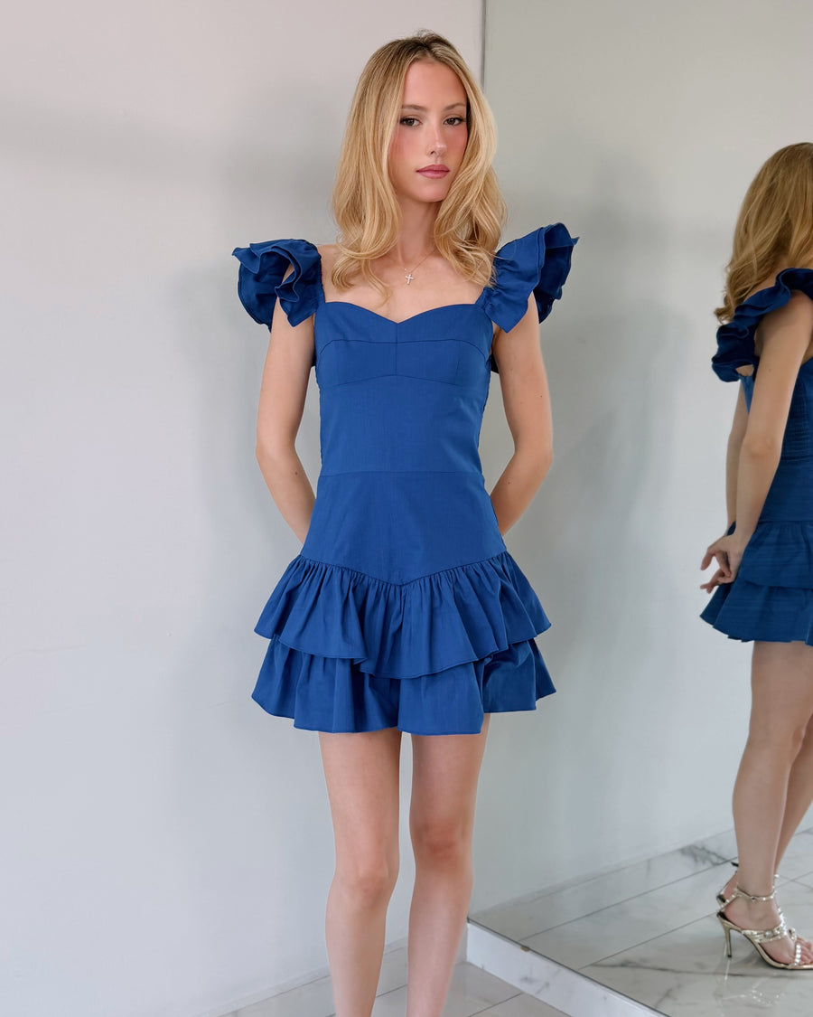 Blue Ruffle Mini Dress