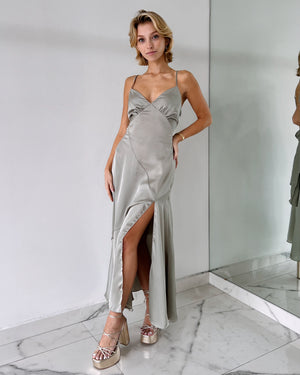 Sage Silk Midi Dress