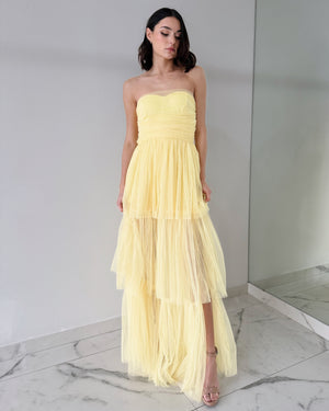 Lemon Strapless Tulle Gown Dress