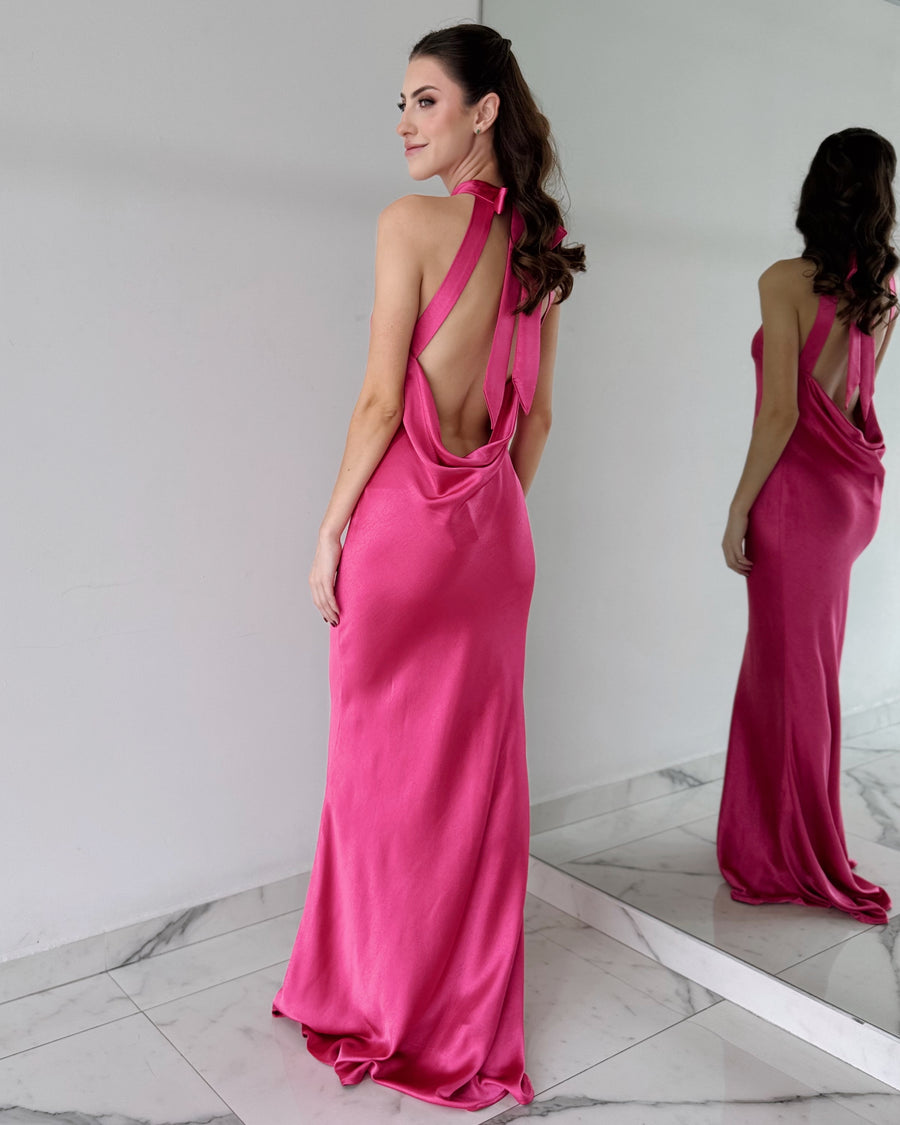 Magenta Open Back Gown Dress