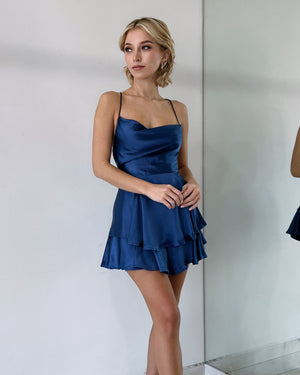 Blue Silk Open Back Romper